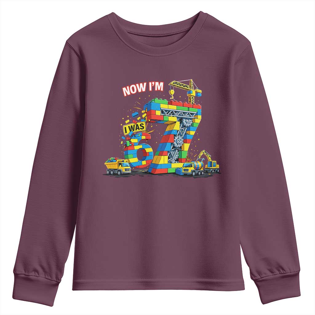 Funny 7th Birthday Building Bricks Youth Sweatshirt I Was 6 Now Im 7 Kids 67 Birthday Building Six Seven Boy