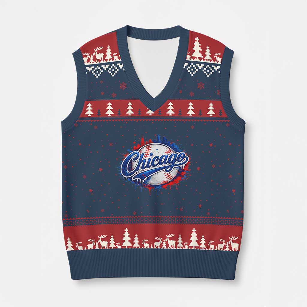 Chicago Pride Dripping Baseball Graphic V-Neck Knit Sweater Vest