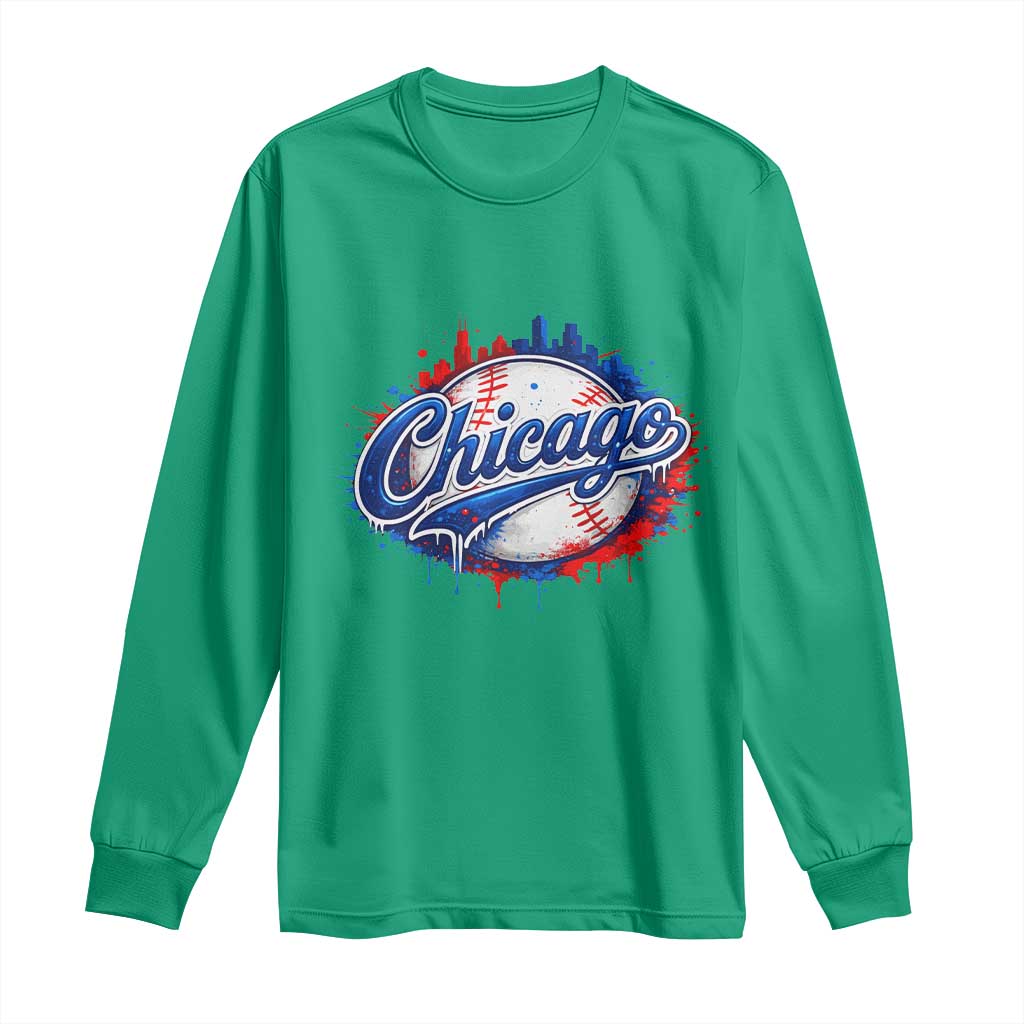 Chicago Pride Dripping Baseball Graphic Long Sleeve Shirt