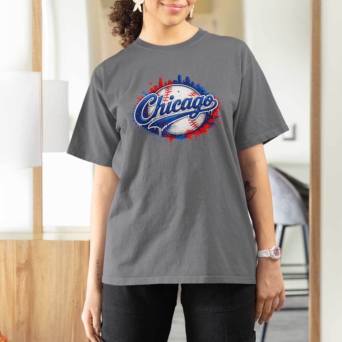 Chicago Pride Dripping Baseball Graphic T Shirt For Women