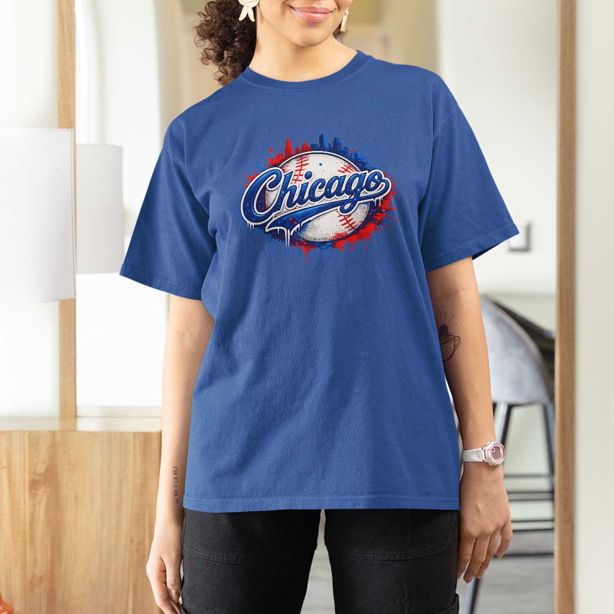 Chicago Pride Dripping Baseball Graphic T Shirt For Women