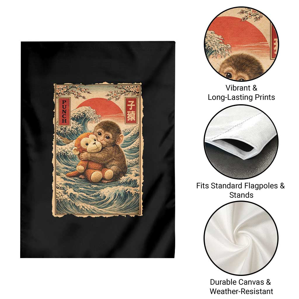 Kawaii Baby Monkey Punch Garden Flag Vintage Japanese Graphic Cute Macaque Ukiyo-e