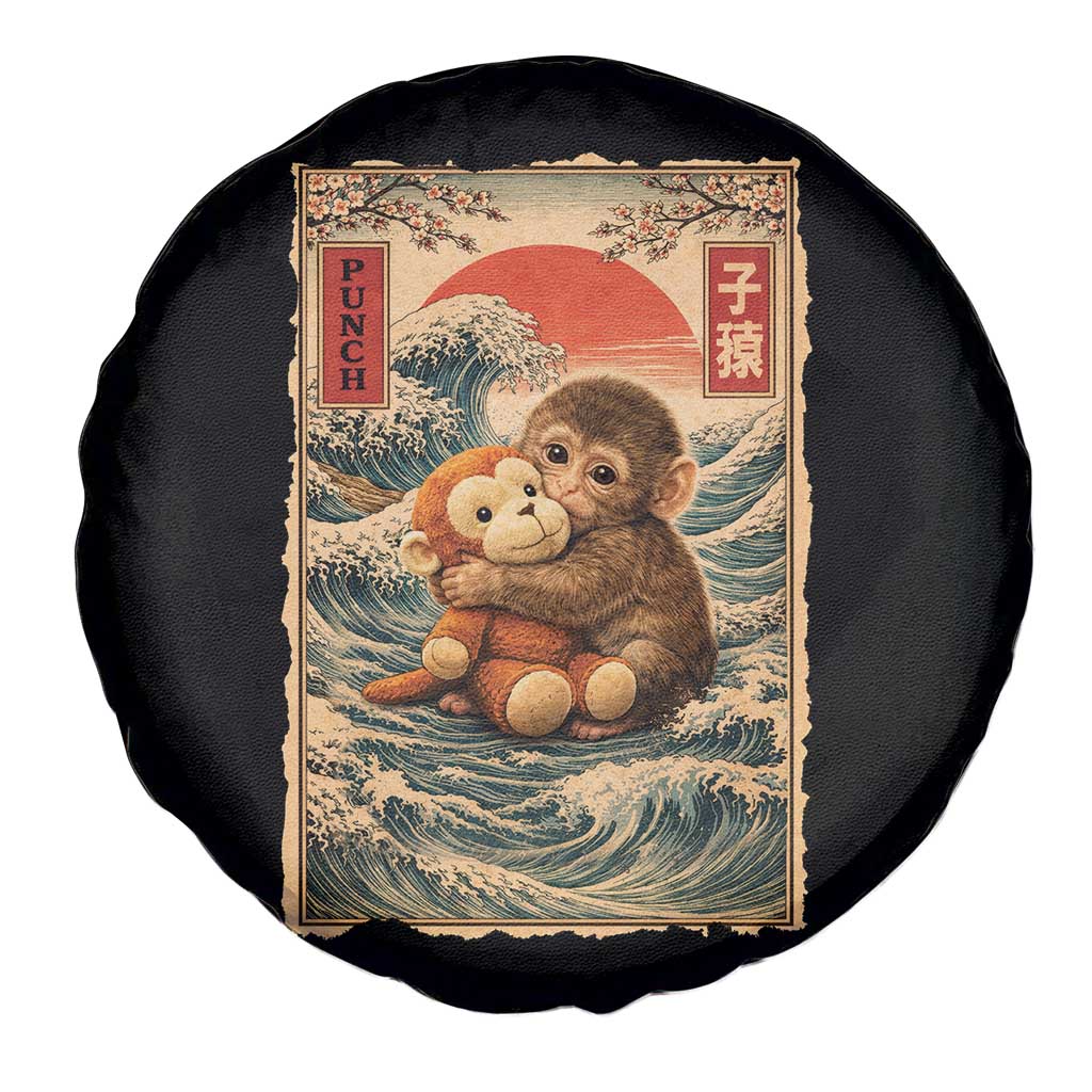 Kawaii Baby Monkey Punch Spare Tire Cover Vintage Japanese Graphic Cute Macaque Ukiyo-e