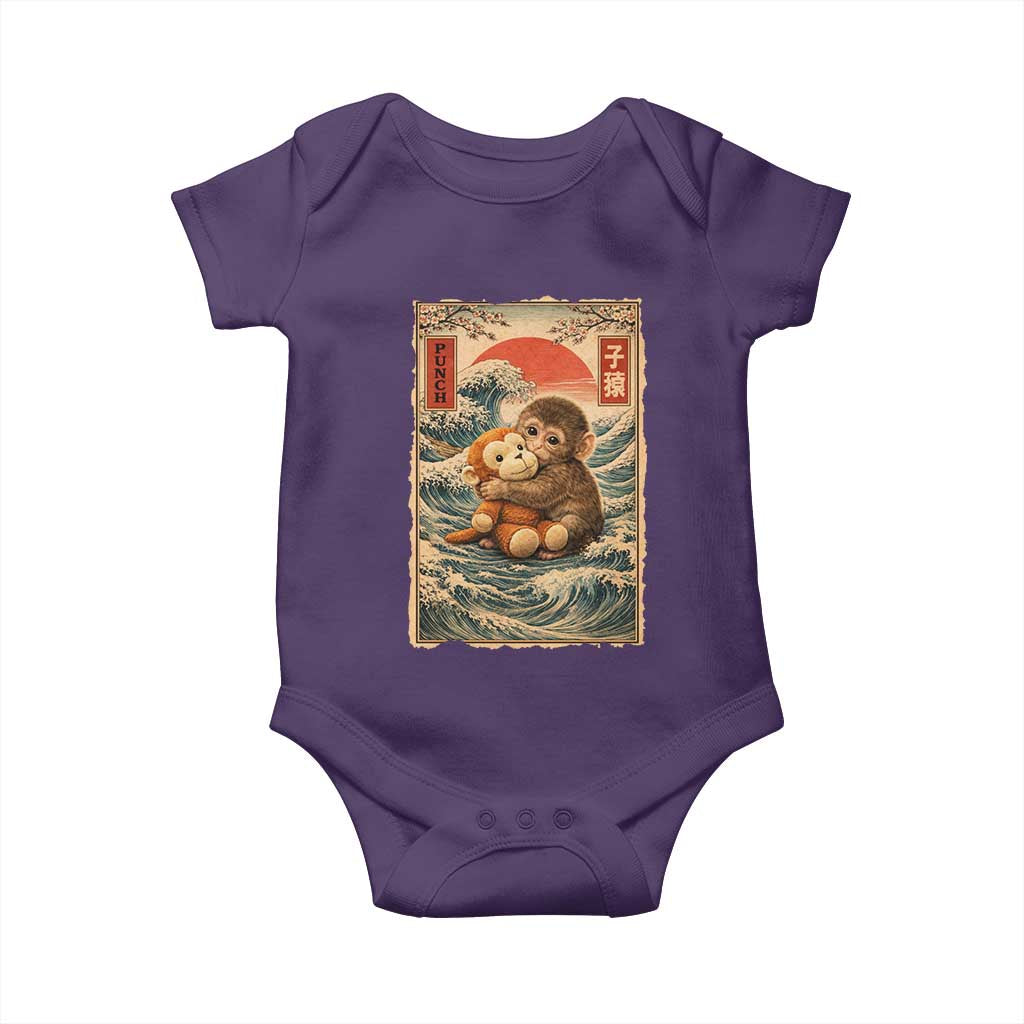 Kawaii Baby Monkey Punch Baby Onesie Vintage Japanese Graphic Cute Macaque Ukiyo-e