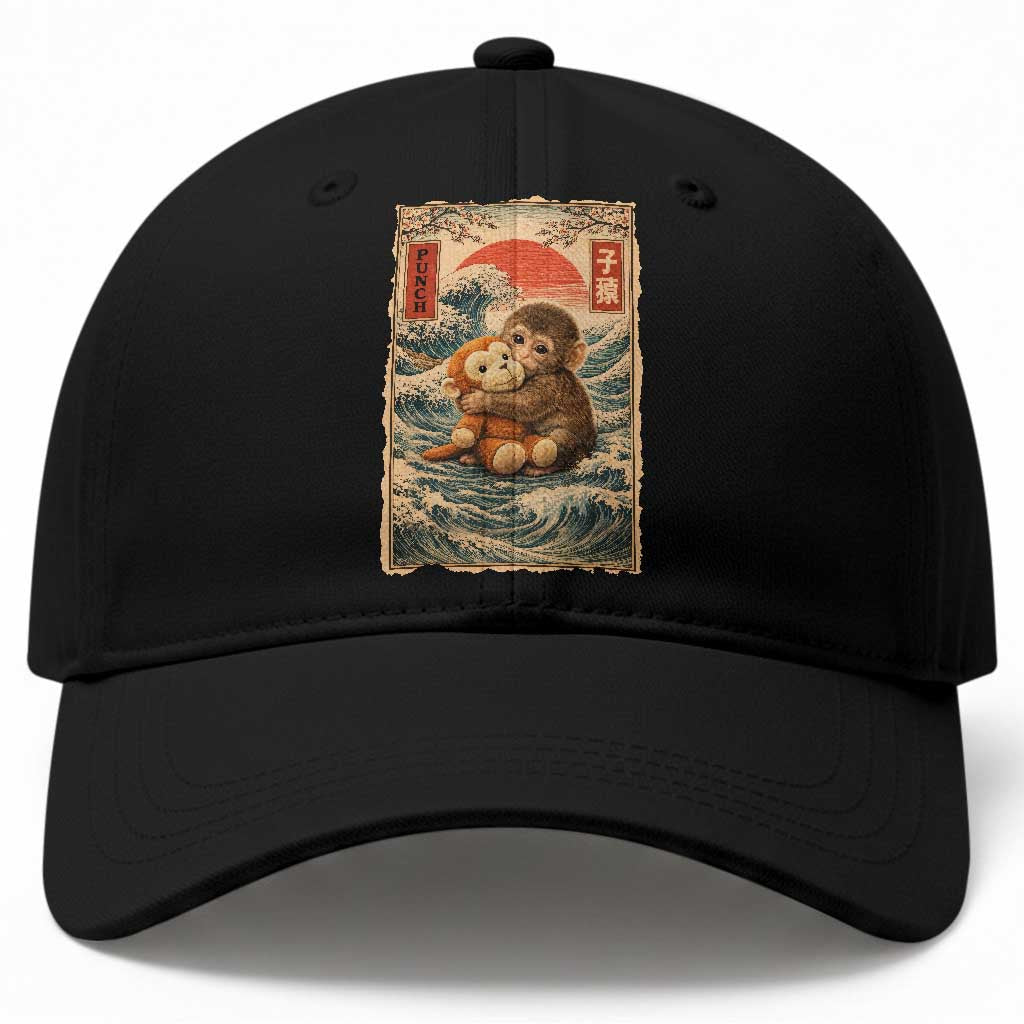 Kawaii Baby Monkey Punch Baseball Cap Vintage Japanese Graphic Cute Macaque Ukiyo-e