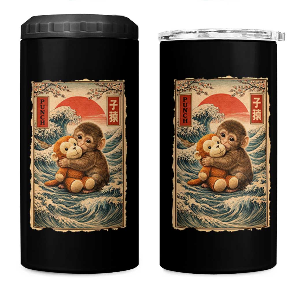 Kawaii Baby Monkey Punch 4 in 1 Can Cooler Tumbler Vintage Japanese Graphic Cute Macaque Ukiyo-e