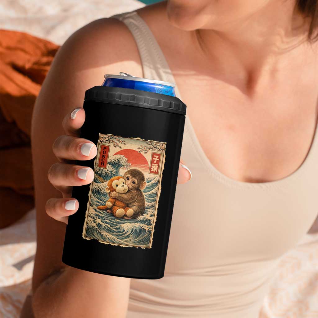 Kawaii Baby Monkey Punch 4 in 1 Can Cooler Tumbler Vintage Japanese Graphic Cute Macaque Ukiyo-e
