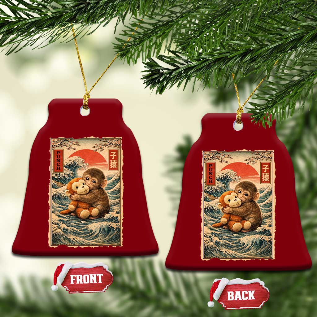 Kawaii Baby Monkey Punch Ceramic Ornament Vintage Japanese Graphic Cute Macaque Ukiyo-e