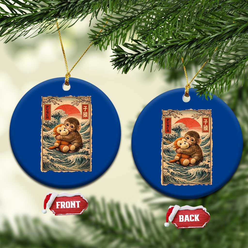 Kawaii Baby Monkey Punch Ceramic Ornament Vintage Japanese Graphic Cute Macaque Ukiyo-e
