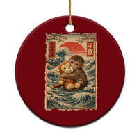 Kawaii Baby Monkey Punch Ceramic Ornament Vintage Japanese Graphic Cute Macaque Ukiyo-e