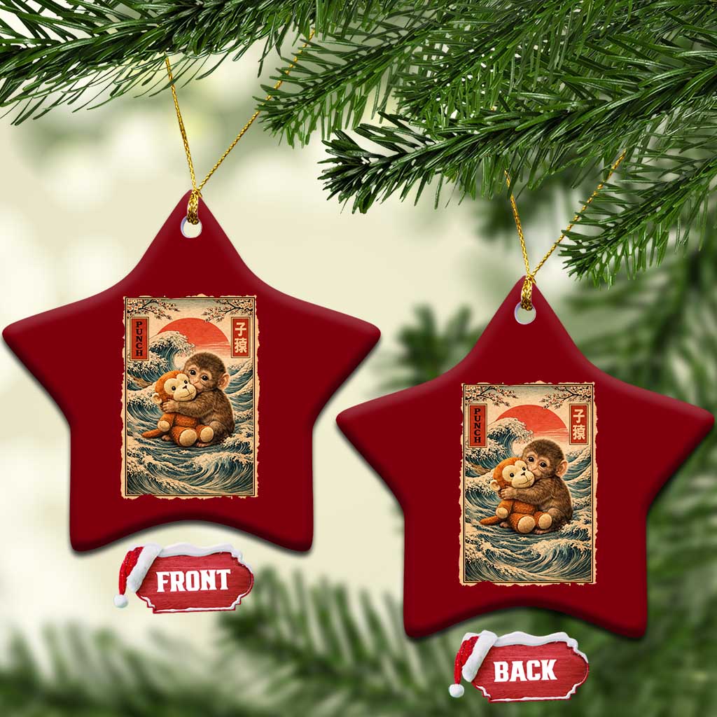 Kawaii Baby Monkey Punch Ceramic Ornament Vintage Japanese Graphic Cute Macaque Ukiyo-e