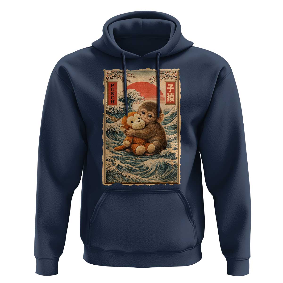 Kawaii Baby Monkey Punch Hoodie Vintage Japanese Graphic Cute Macaque Ukiyo-e