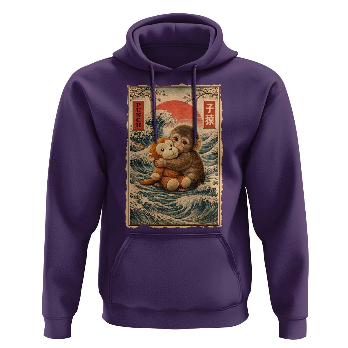 Kawaii Baby Monkey Punch Hoodie Vintage Japanese Graphic Cute Macaque Ukiyo-e