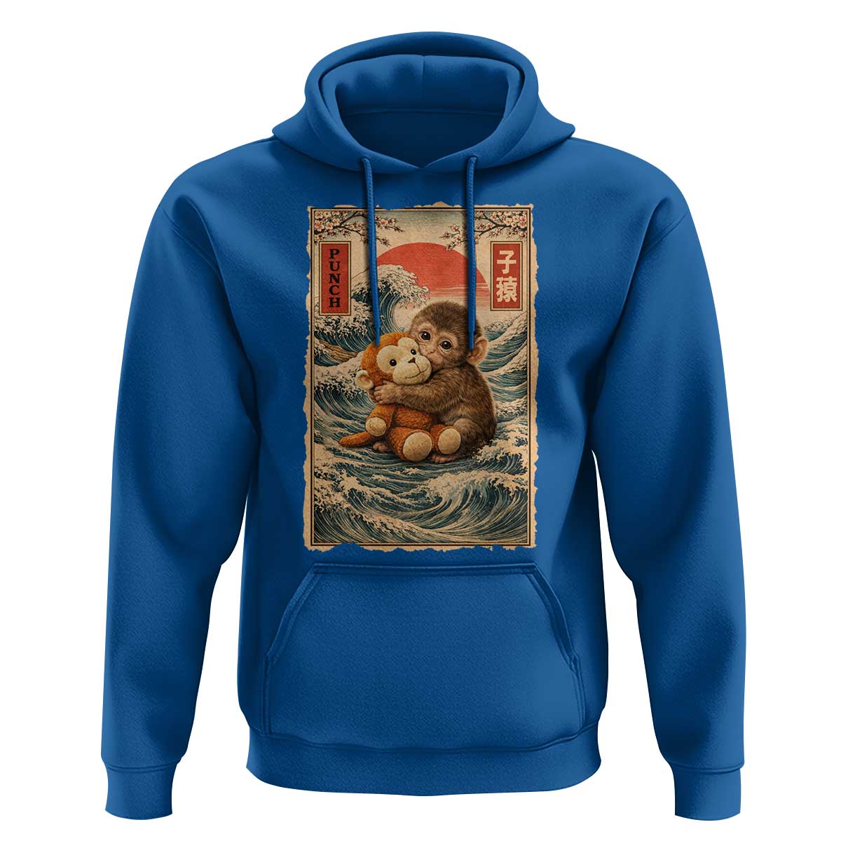 Kawaii Baby Monkey Punch Hoodie Vintage Japanese Graphic Cute Macaque Ukiyo-e