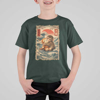 Kawaii Baby Monkey Punch T Shirt For Kid Vintage Japanese Graphic Cute Macaque Ukiyo-e