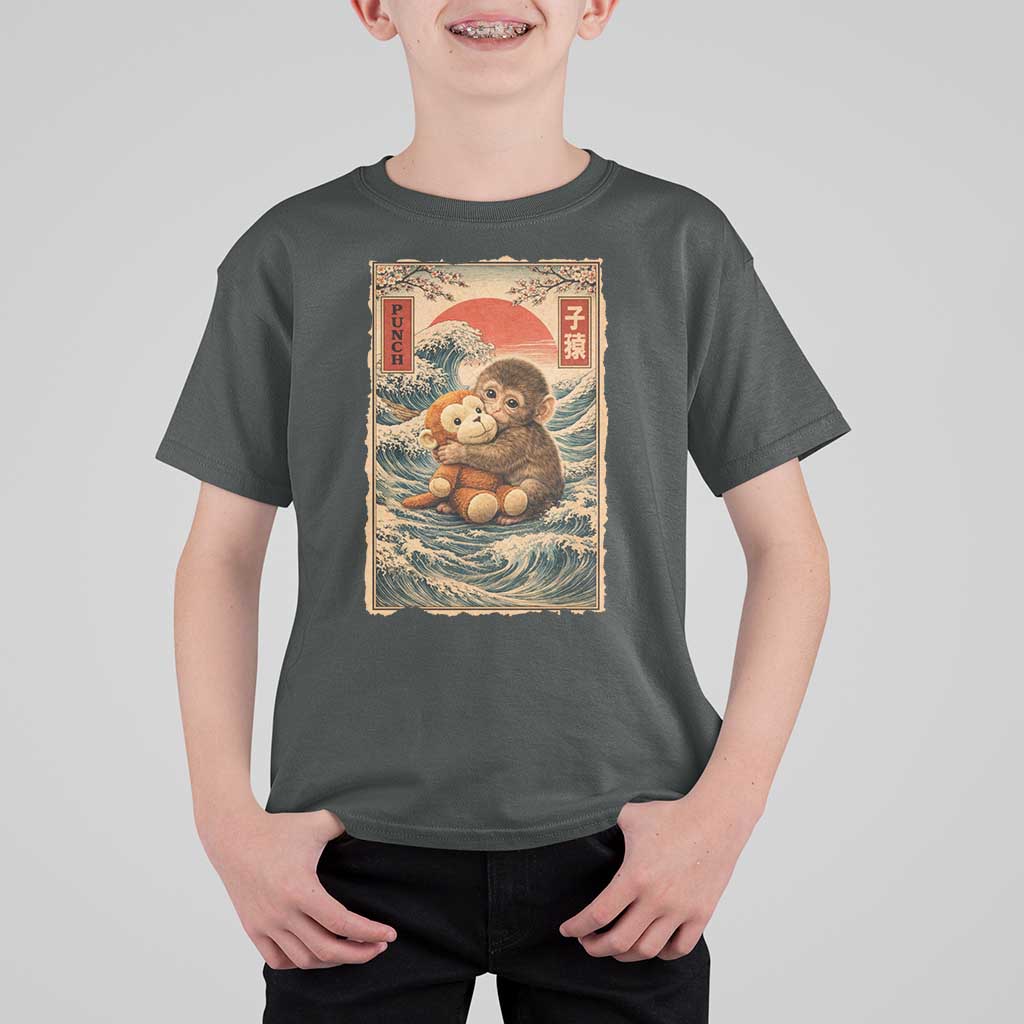 Kawaii Baby Monkey Punch T Shirt For Kid Vintage Japanese Graphic Cute Macaque Ukiyo-e