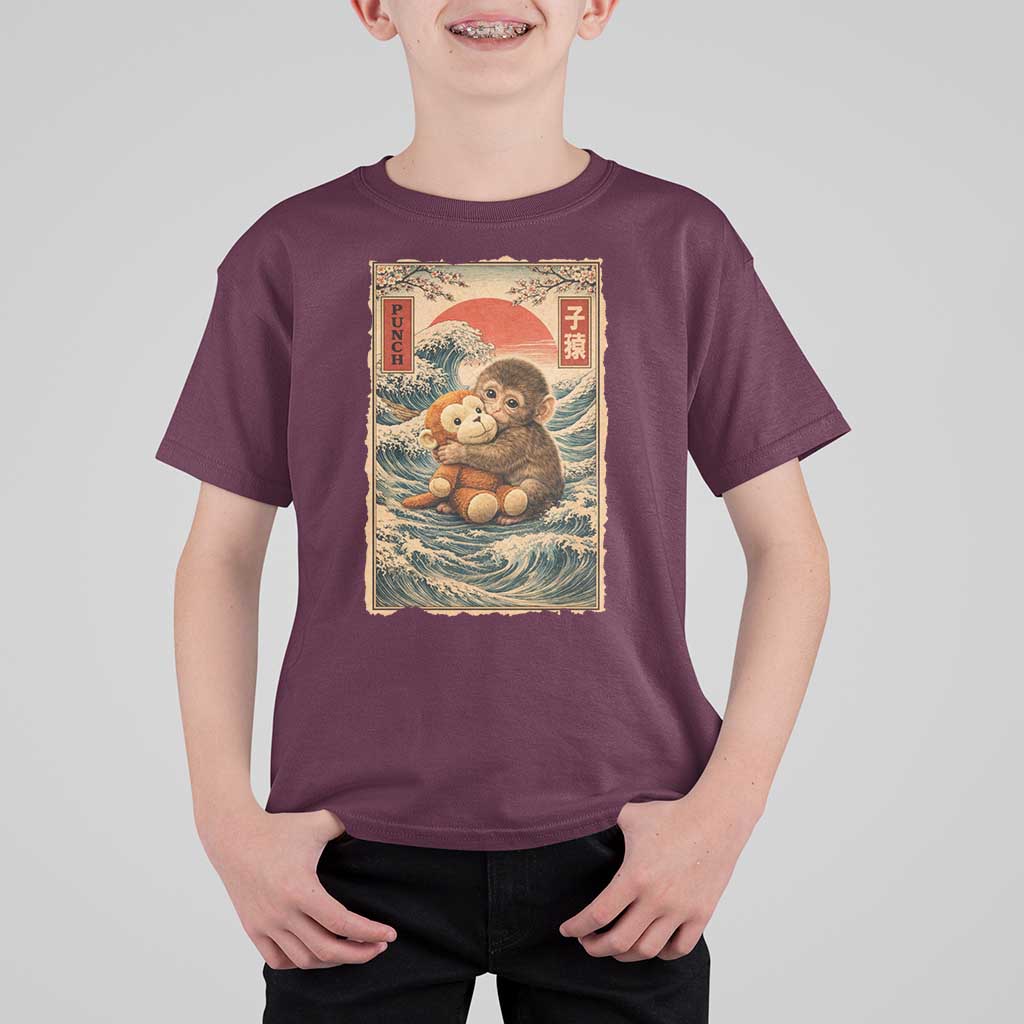 Kawaii Baby Monkey Punch T Shirt For Kid Vintage Japanese Graphic Cute Macaque Ukiyo-e