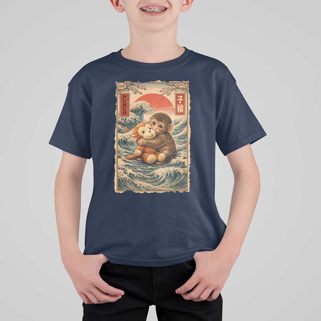 Kawaii Baby Monkey Punch T Shirt For Kid Vintage Japanese Graphic Cute Macaque Ukiyo-e