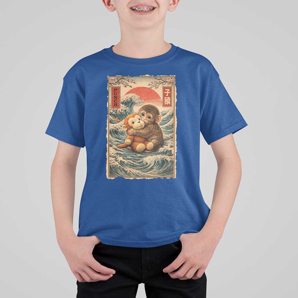 Kawaii Baby Monkey Punch T Shirt For Kid Vintage Japanese Graphic Cute Macaque Ukiyo-e