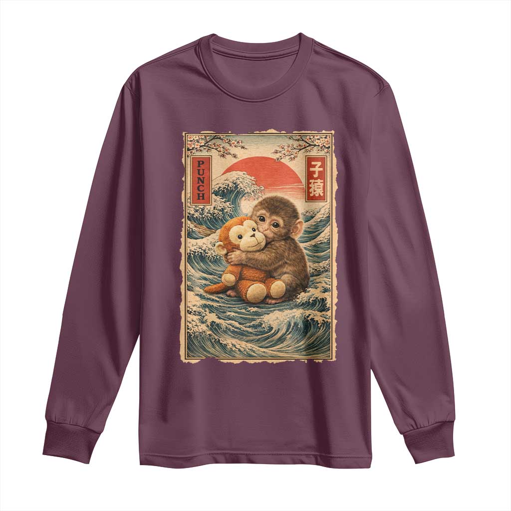 Kawaii Baby Monkey Punch Long Sleeve Shirt Vintage Japanese Graphic Cute Macaque Ukiyo-e