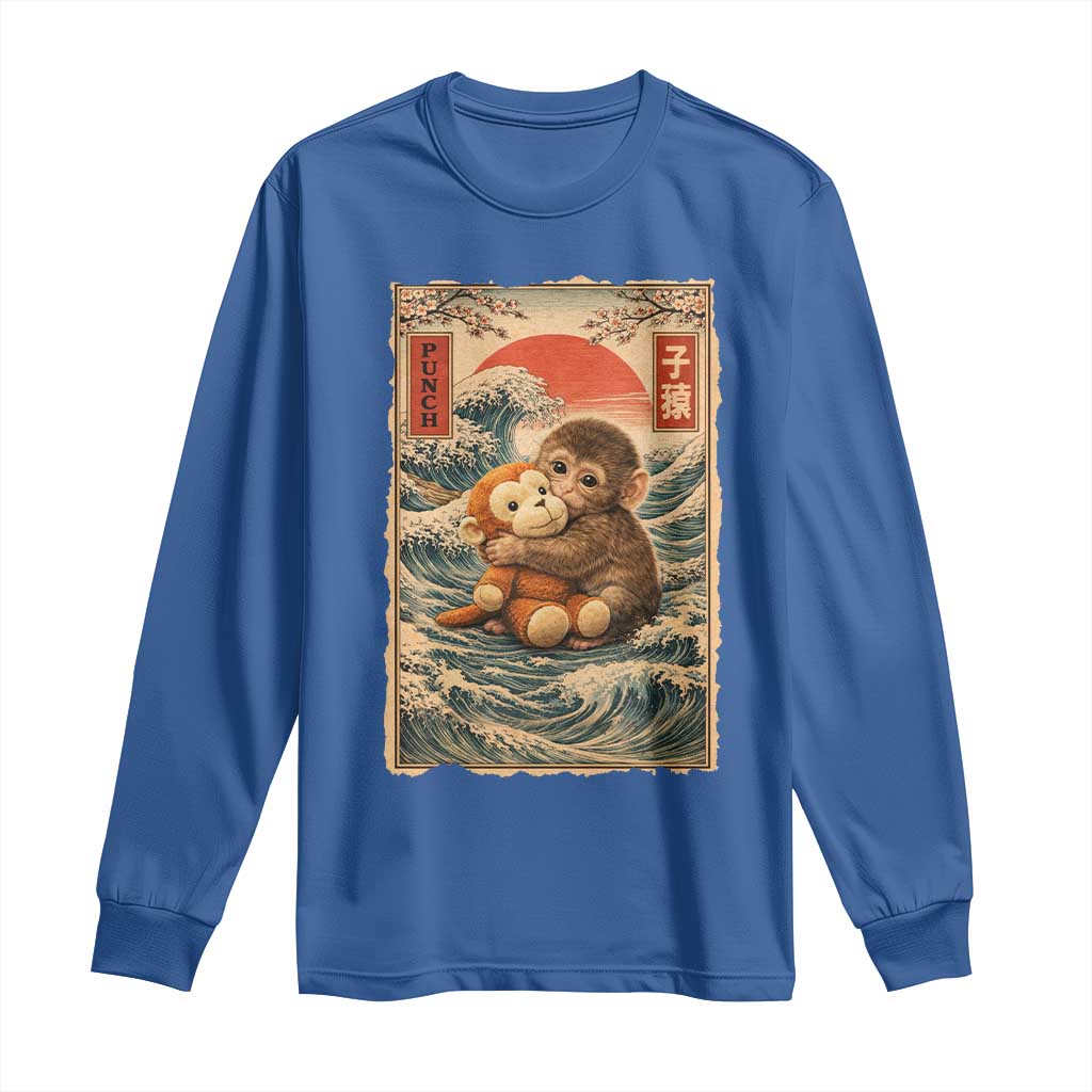 Kawaii Baby Monkey Punch Long Sleeve Shirt Vintage Japanese Graphic Cute Macaque Ukiyo-e