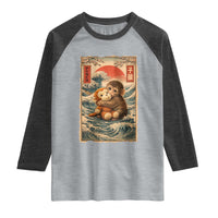Kawaii Baby Monkey Punch Raglan Shirt Vintage Japanese Graphic Cute Macaque Ukiyo-e