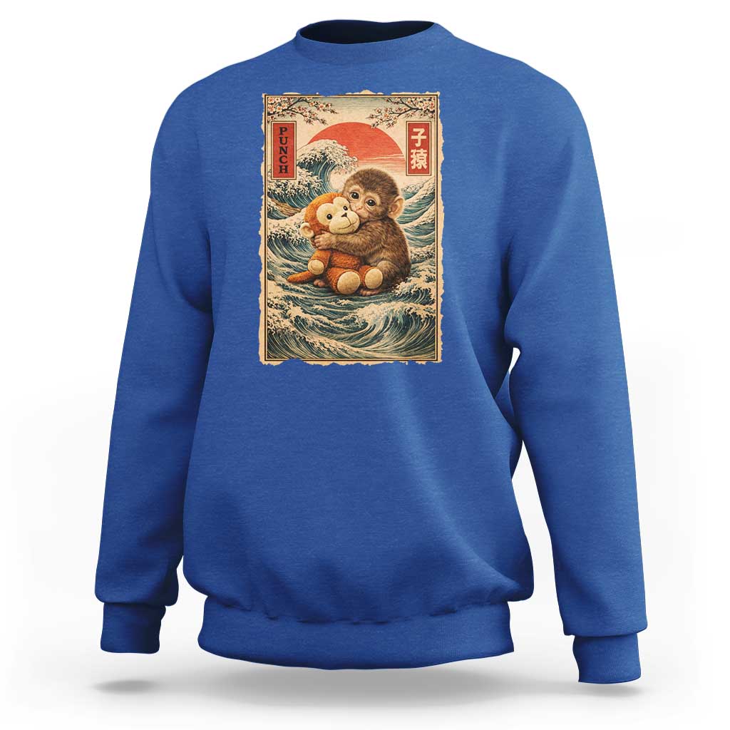 Kawaii Baby Monkey Punch Sweatshirt Vintage Japanese Graphic Cute Macaque Ukiyo-e