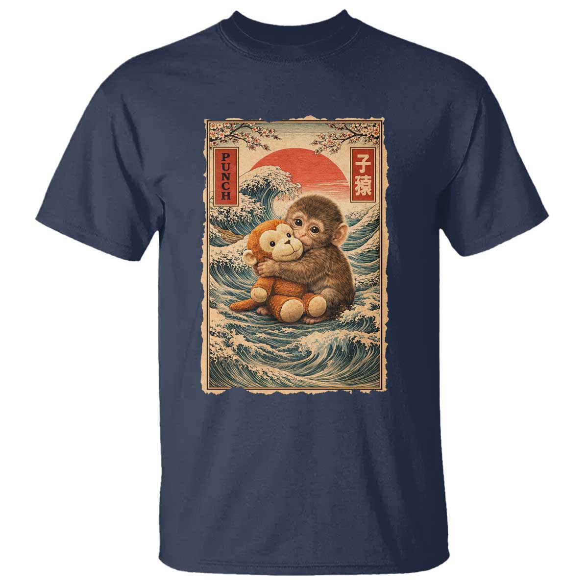 Kawaii Baby Monkey Punch T Shirt Vintage Japanese Graphic Cute Macaque Ukiyo-e