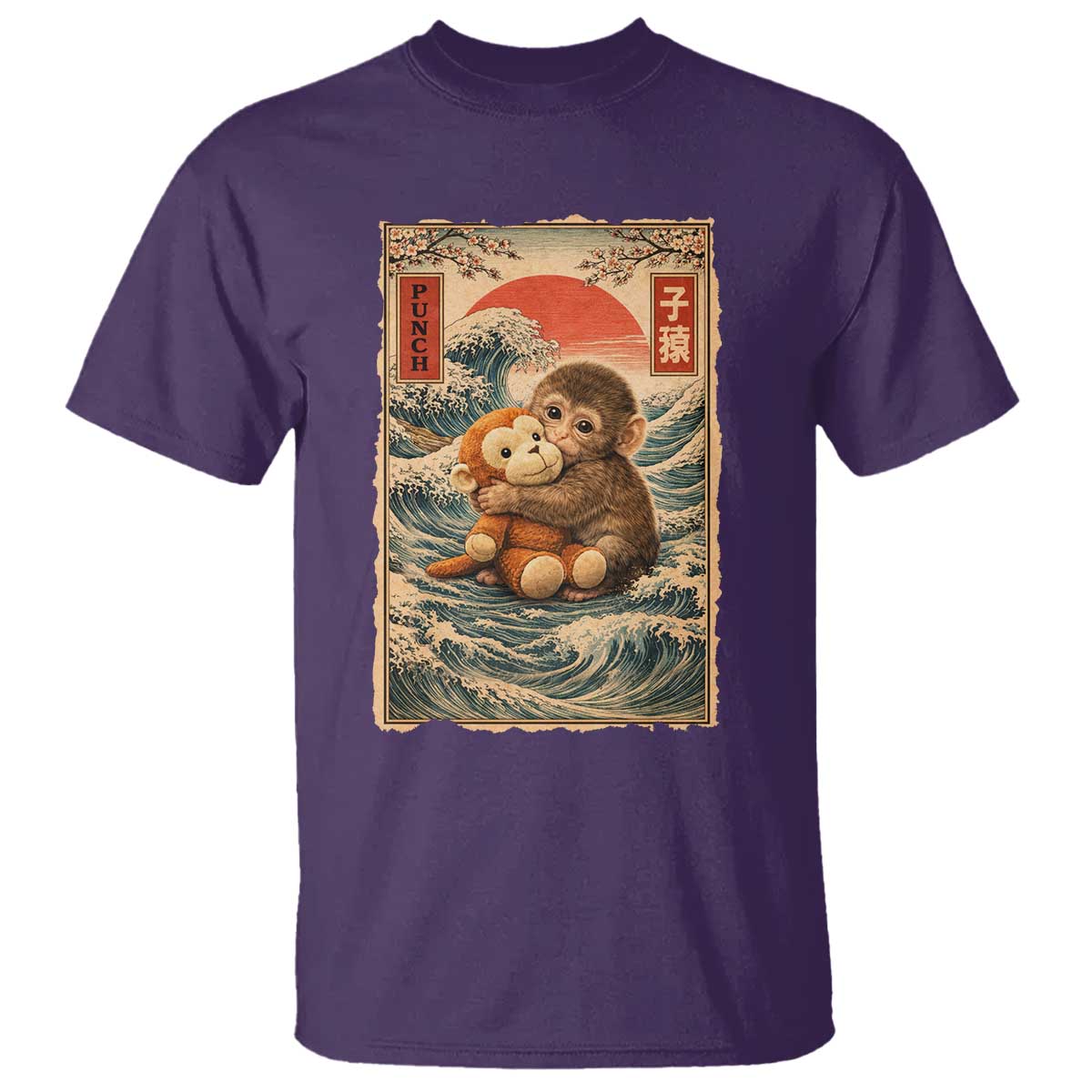 Kawaii Baby Monkey Punch T Shirt Vintage Japanese Graphic Cute Macaque Ukiyo-e