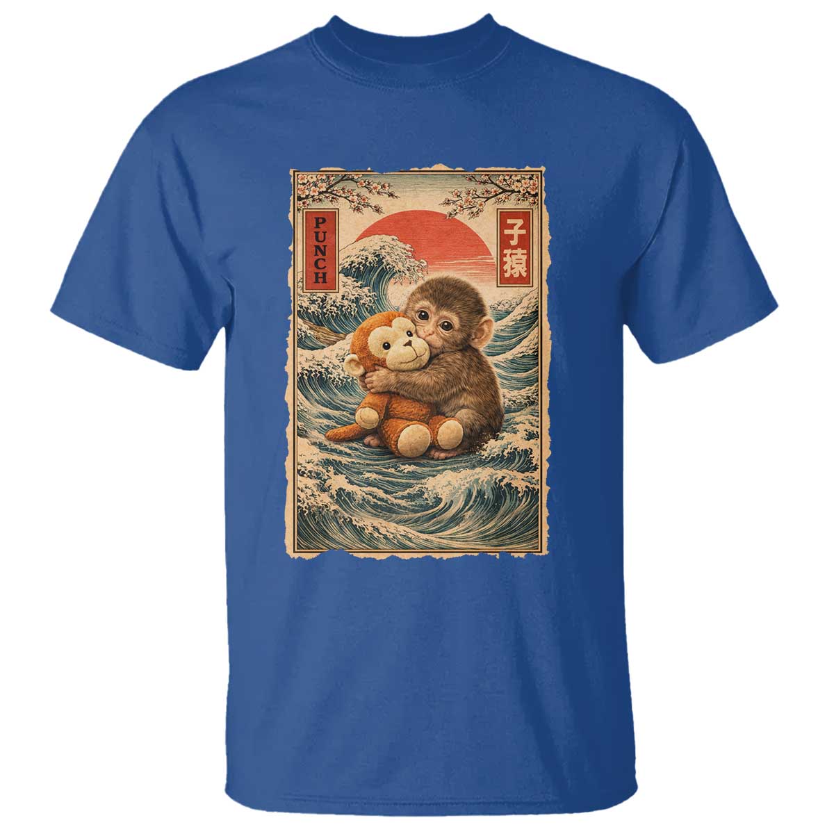 Kawaii Baby Monkey Punch T Shirt Vintage Japanese Graphic Cute Macaque Ukiyo-e