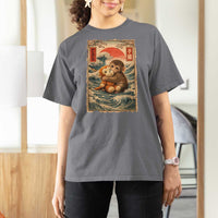 Kawaii Baby Monkey Punch T Shirt For Women Vintage Japanese Graphic Cute Macaque Ukiyo-e