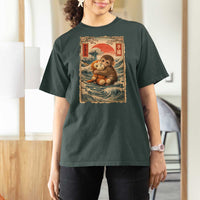 Kawaii Baby Monkey Punch T Shirt For Women Vintage Japanese Graphic Cute Macaque Ukiyo-e