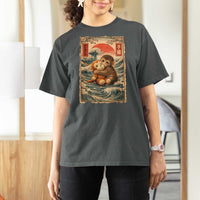 Kawaii Baby Monkey Punch T Shirt For Women Vintage Japanese Graphic Cute Macaque Ukiyo-e