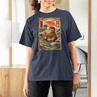Kawaii Baby Monkey Punch T Shirt For Women Vintage Japanese Graphic Cute Macaque Ukiyo-e