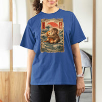 Kawaii Baby Monkey Punch T Shirt For Women Vintage Japanese Graphic Cute Macaque Ukiyo-e