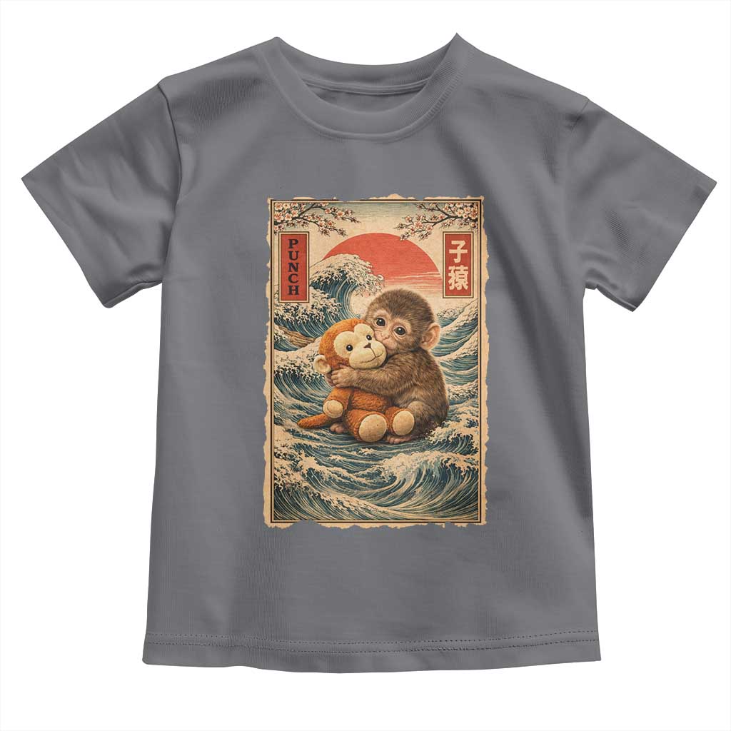 Kawaii Baby Monkey Punch Toddler T Shirt Vintage Japanese Graphic Cute Macaque Ukiyo-e