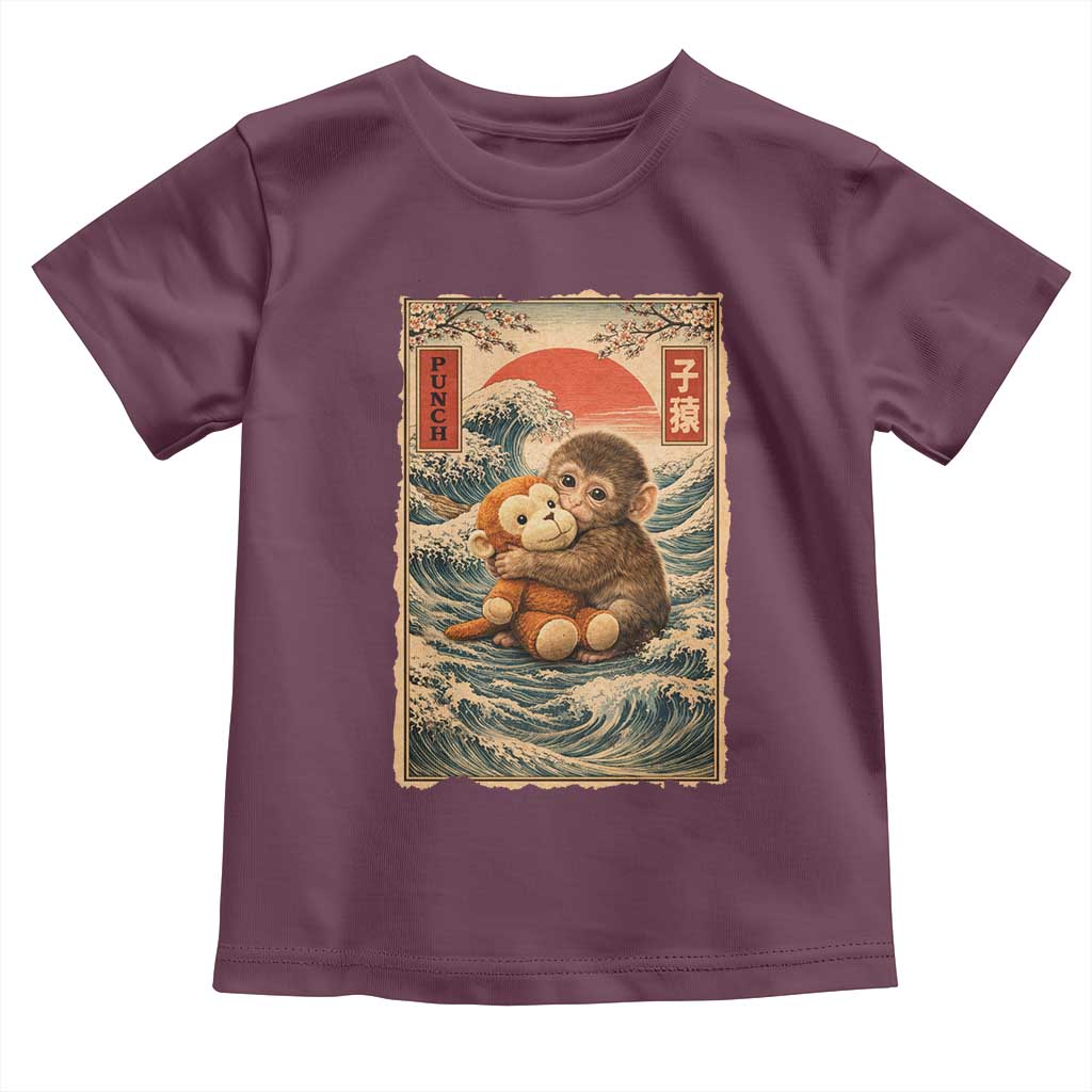 Kawaii Baby Monkey Punch Toddler T Shirt Vintage Japanese Graphic Cute Macaque Ukiyo-e