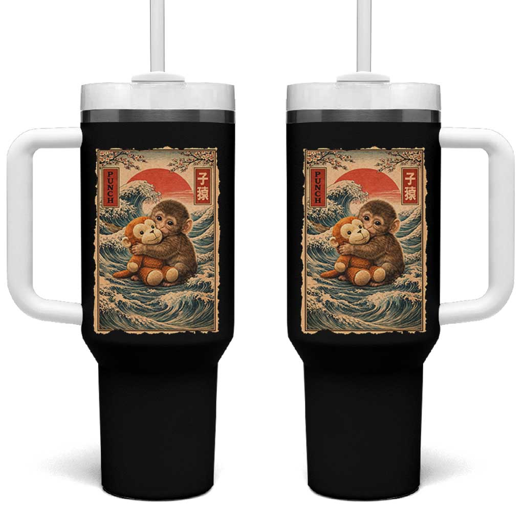 Kawaii Baby Monkey Punch Tumbler With Handle Vintage Japanese Graphic Cute Macaque Ukiyo-e