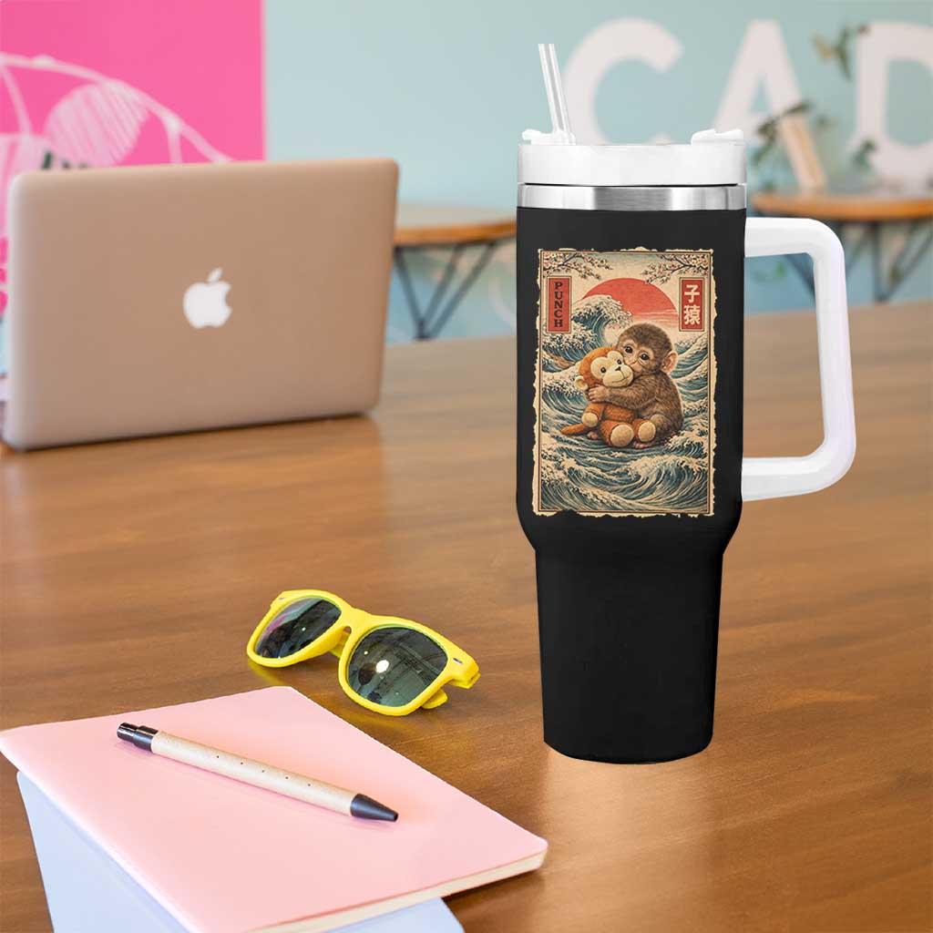 Kawaii Baby Monkey Punch Tumbler With Handle Vintage Japanese Graphic Cute Macaque Ukiyo-e