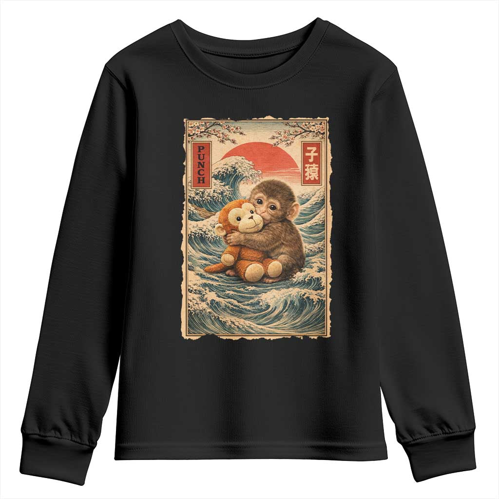 Kawaii Baby Monkey Punch Youth Sweatshirt Vintage Japanese Graphic Cute Macaque Ukiyo-e