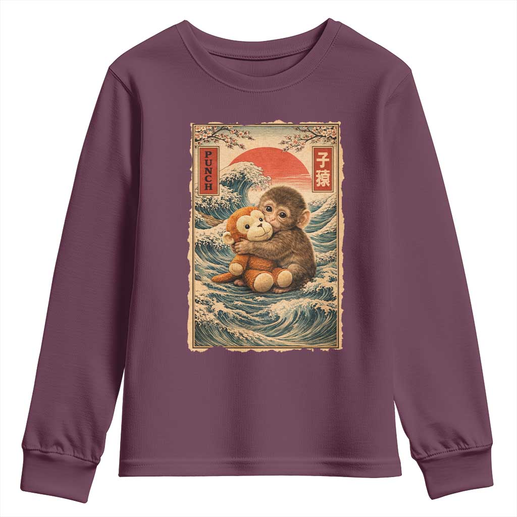 Kawaii Baby Monkey Punch Youth Sweatshirt Vintage Japanese Graphic Cute Macaque Ukiyo-e
