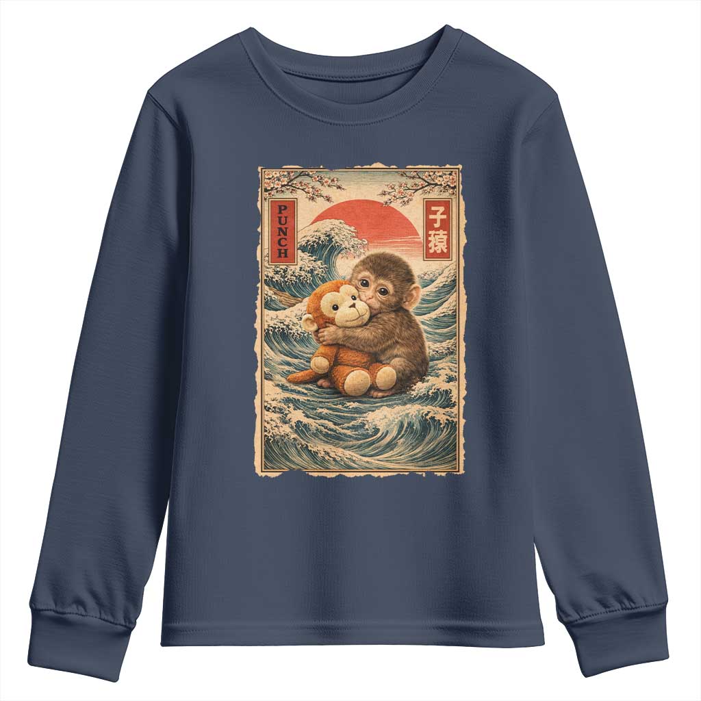Kawaii Baby Monkey Punch Youth Sweatshirt Vintage Japanese Graphic Cute Macaque Ukiyo-e