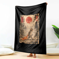 Vintage Japanese Baby Monkey Punch Throw Blanket Kawaii Macaque Ukiyo-e Art Funny