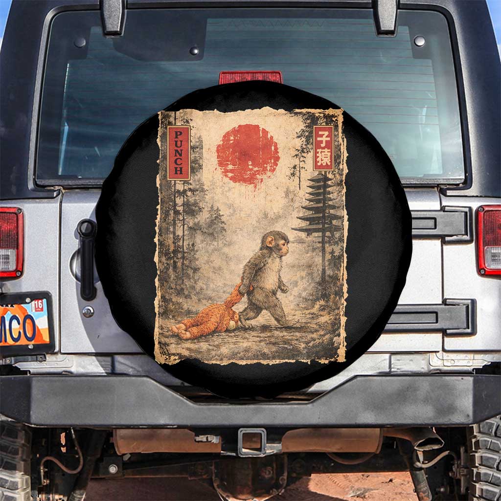 Vintage Japanese Baby Monkey Punch Spare Tire Cover Kawaii Macaque Ukiyo-e Art Funny