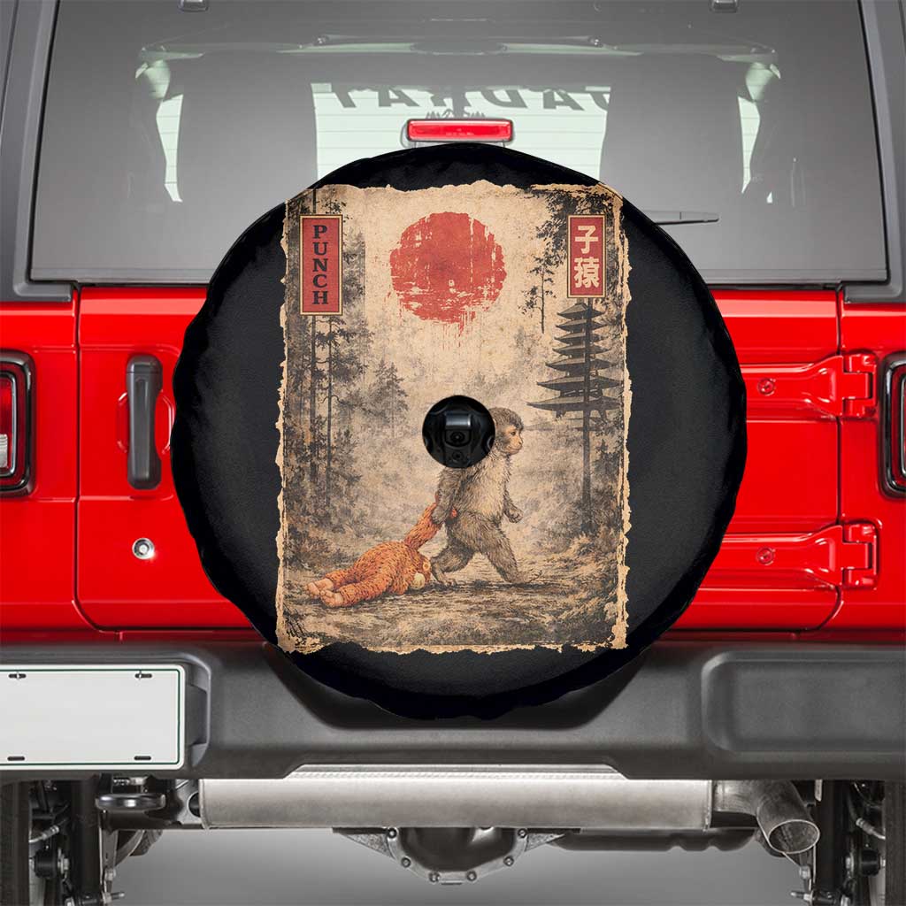 Vintage Japanese Baby Monkey Punch Spare Tire Cover Kawaii Macaque Ukiyo-e Art Funny
