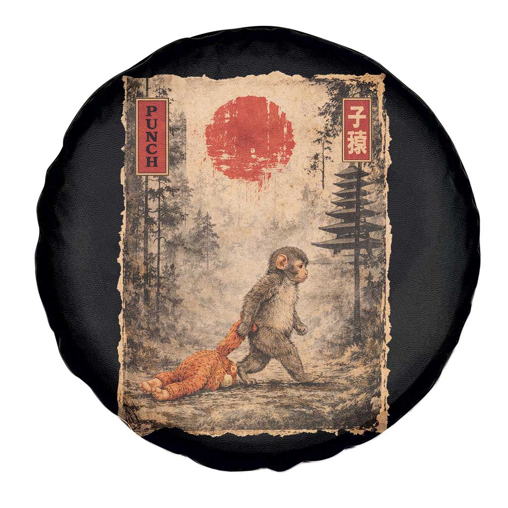 Vintage Japanese Baby Monkey Punch Spare Tire Cover Kawaii Macaque Ukiyo-e Art Funny