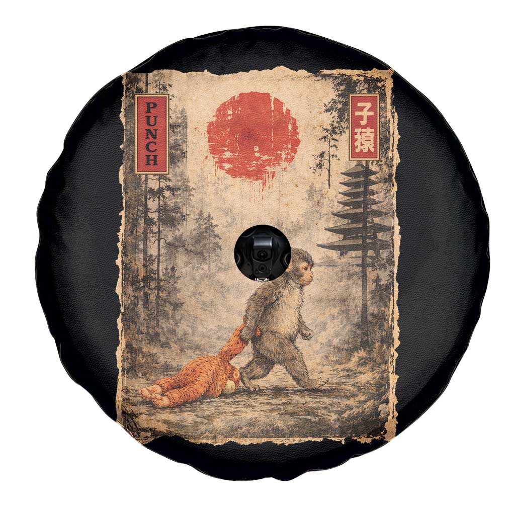 Vintage Japanese Baby Monkey Punch Spare Tire Cover Kawaii Macaque Ukiyo-e Art Funny