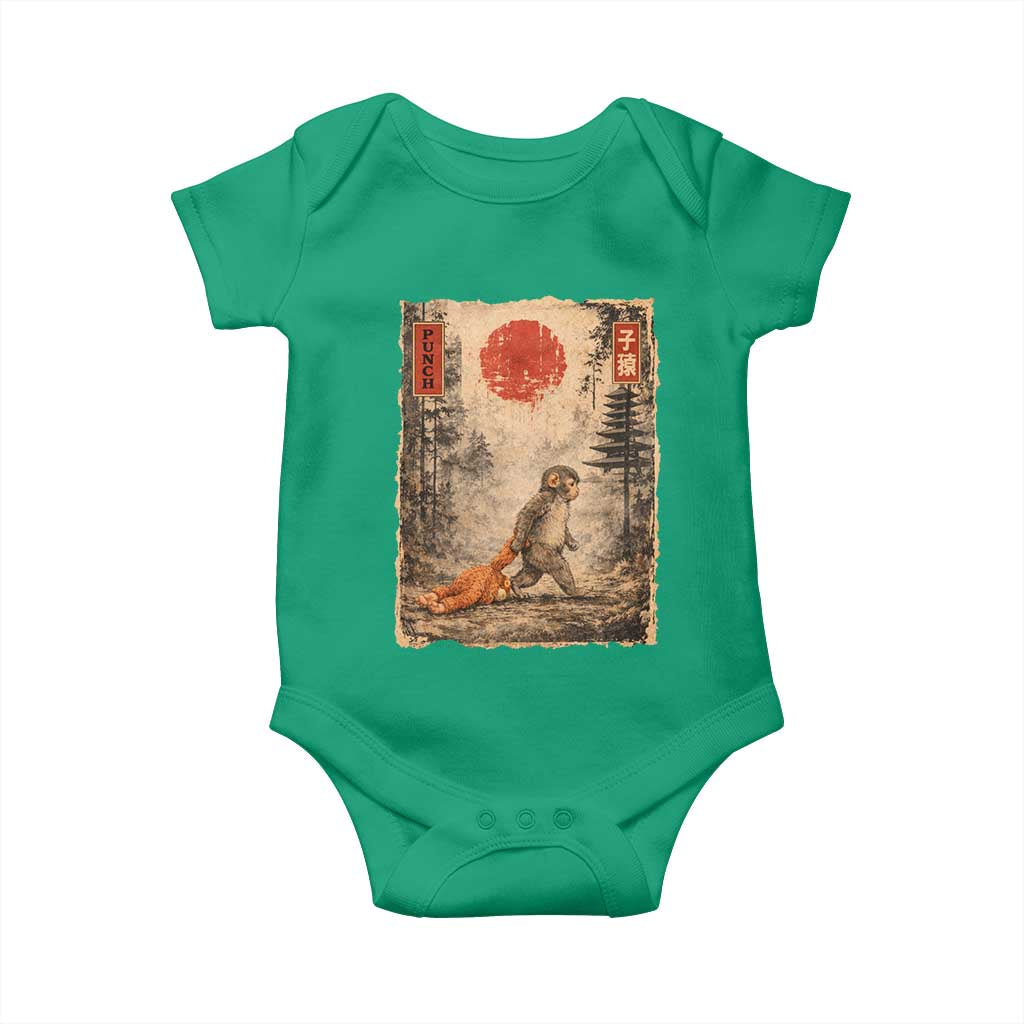 Vintage Japanese Baby Monkey Punch Baby Onesie Kawaii Macaque Ukiyo-e Art Funny