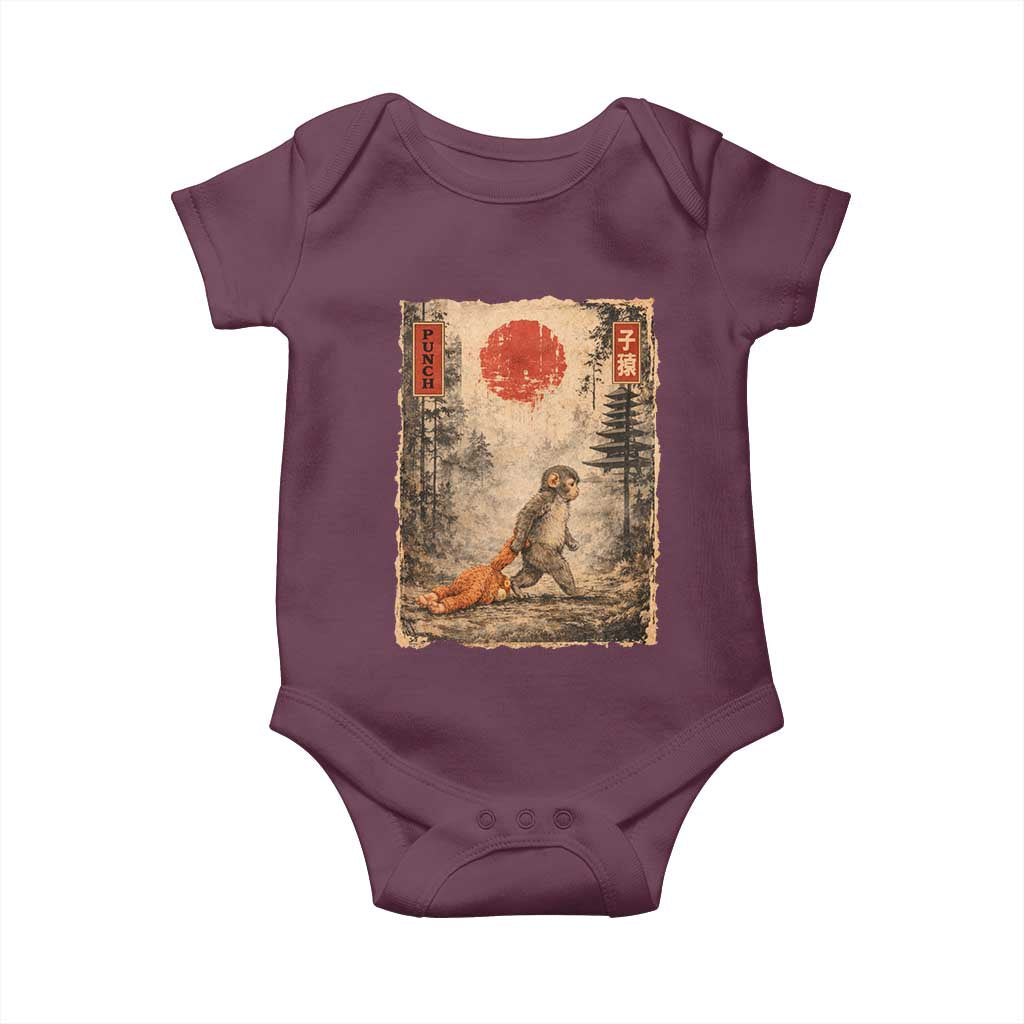 Vintage Japanese Baby Monkey Punch Baby Onesie Kawaii Macaque Ukiyo-e Art Funny