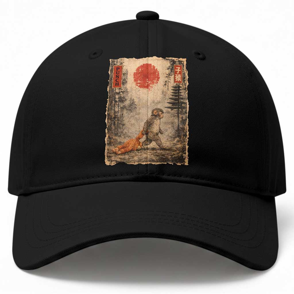 Vintage Japanese Baby Monkey Punch Baseball Cap Kawaii Macaque Ukiyo-e Art Funny
